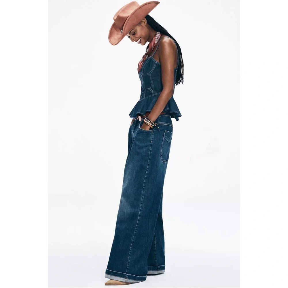 Anthropologie Pilcro Emory Pleated High Rise Wide Leg Trouser Jeans Dark Wash 28 - Picture 9 of 9